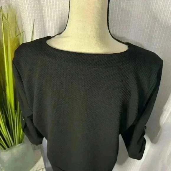 Kaktus Women’s Large Black Textured 3/4 Roll Tab Sleeve Front Pocket Hobo Tunic - Picture 8 of 15